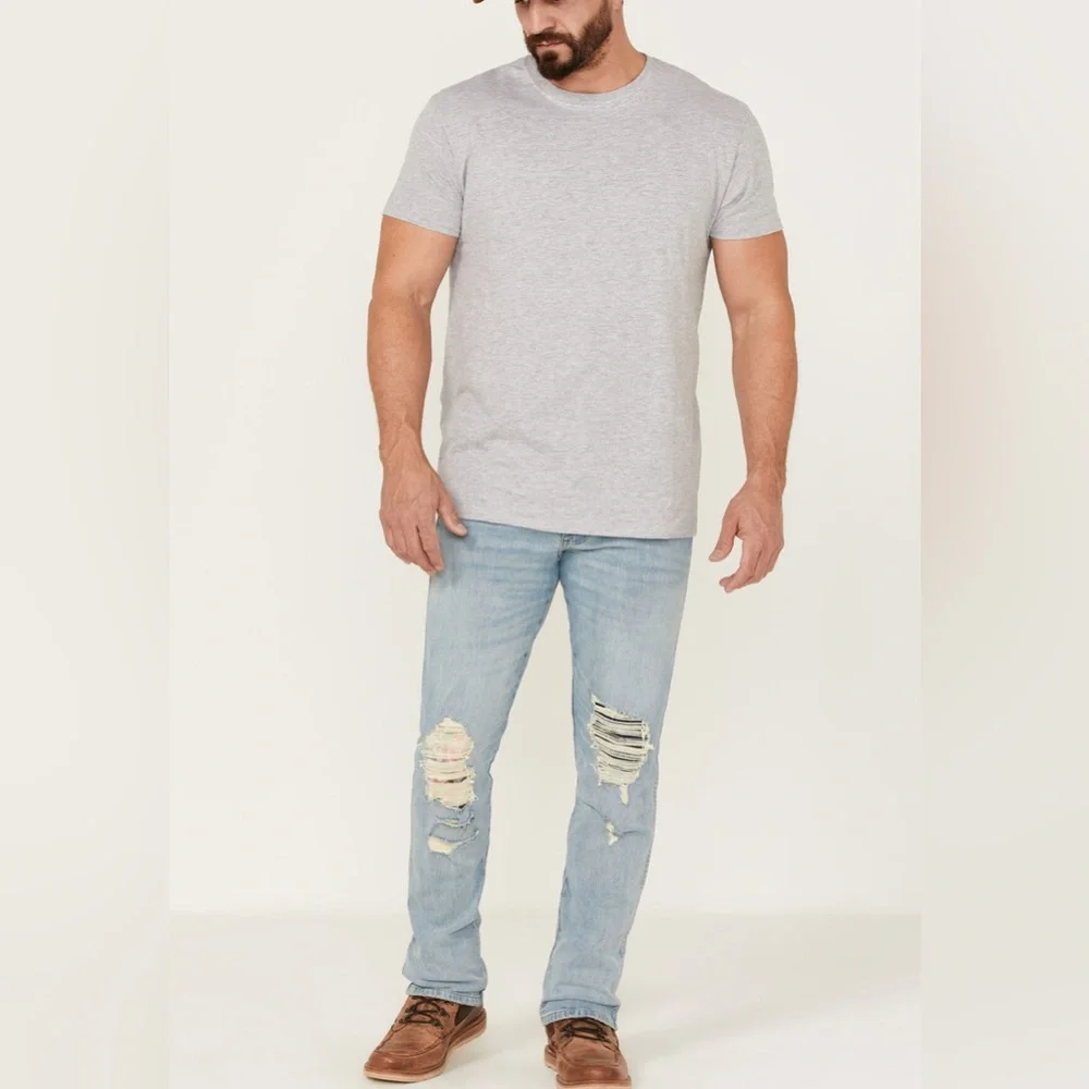 Wrangler Sky Blue Distressed Straight Jeans - Picture 1 of 13